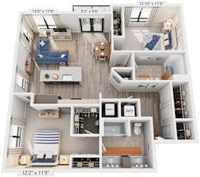 2 Bed 2 Bath Floor Plan | 1,240 Sq. Ft. at Rivergate in Woodbridge, VA