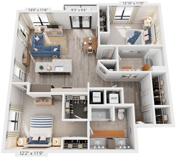 2 Bed 2 Bath Floor Plan | 1,240 Sq. Ft. at Rivergate in Woodbridge, VA