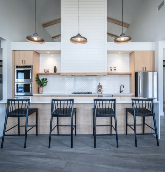 Sonder Fields Apartments Clubhouse Kitchen with Bar Top Seating