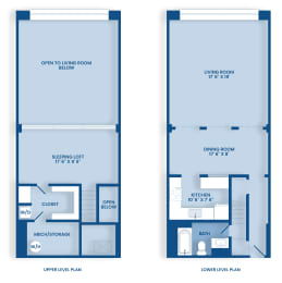 two floor plans of a blue and white house