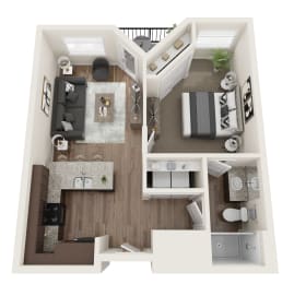 a stylized floor plan of a 1 bedroom with a bathroom