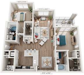 2 Bed 2 Bath Floor Plan | 1,345 Sq. Ft. at Lullwater at Big Ridge, Hixson, 37343