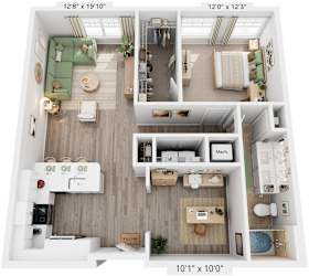 Farmstead Floorplan | 1,057 Sq. Ft. at Flats at West Broad Village, Glen Allen, Virginia