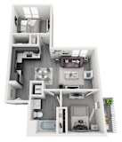 a stylized floor plan of a 1 bedroom apartment