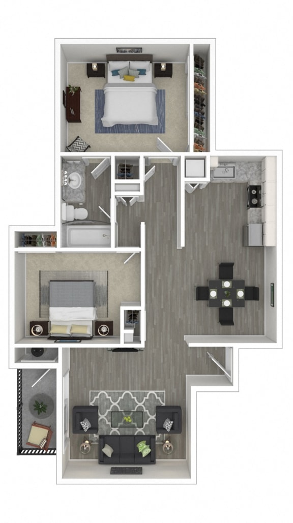Floor Plan  2 Bedroom, 1 Bathroom Floor Plan A at Silverstone Apartments, Davis, CA, 95618