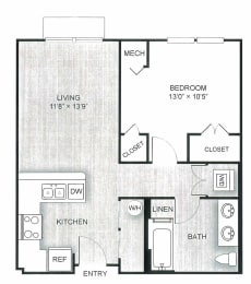 1 bed 1 bath floor plan F at Apex 41, Illinois