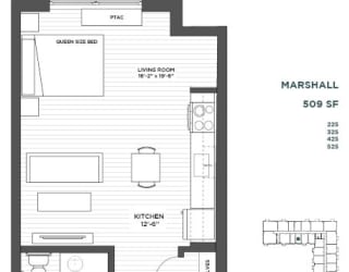 Marshall Studio Floor Plan at The Hill Apartments