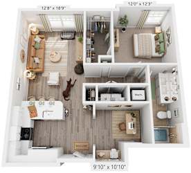 Fieldstone Floorplan | 928 Sq. Ft. at Flats at West Broad Village, Glen Allen, VA