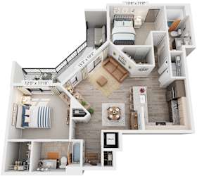 2 Bed 2 Bath Floor Plan | 1,075 Sq. Ft. at Rivergate in Woodbridge, VA