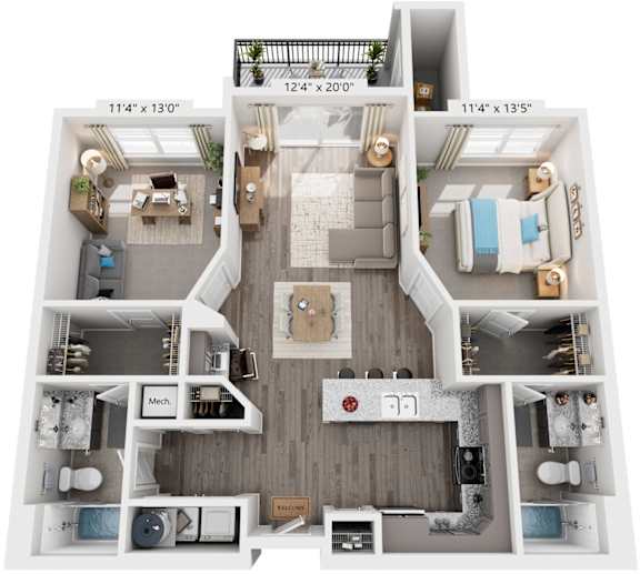 2 Bed 2 Bath Floor Plan | 1,020 Sq. Ft. at Streets of Greenbrier, Chesapeake, Virginia