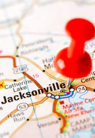a red pin on a map of jacksonville