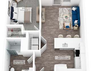 a 1 bedroom unit as type a floor plan