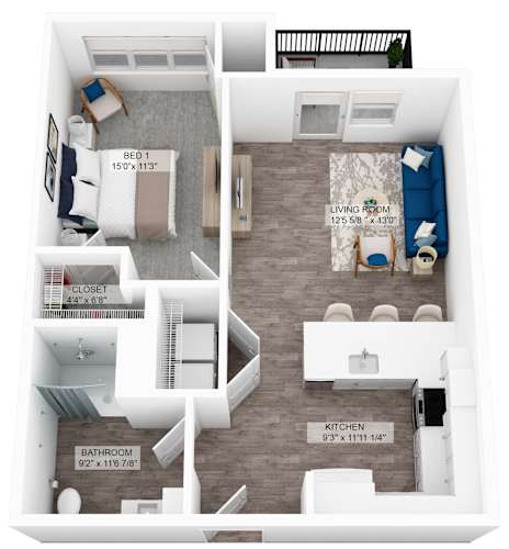 Floor Plan  a 1 bedroom unit as type a floor plan