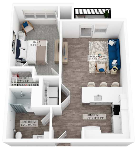 a 1 bedroom unit as type a floor plan