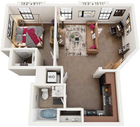 Floor Plan  1 Bed 1 Bath Floor Plan | 602 Sq. Ft. at Mayton Transfer Lofts in Virginia 23803