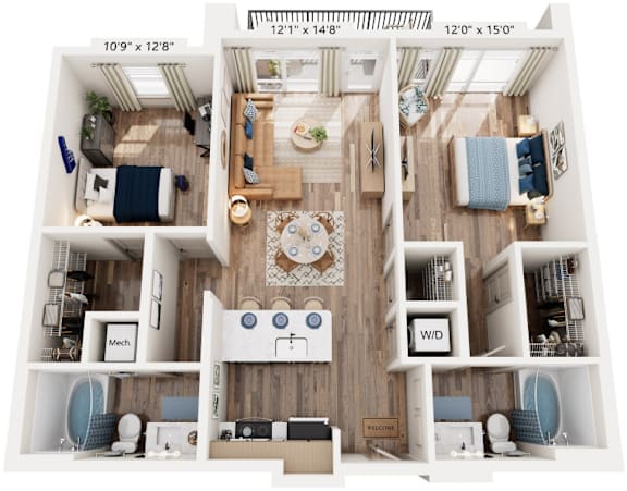 Two Bed Two Bath floorplan at The River, Virginia