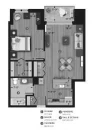 Floor Plan  1 bedroom 1 bathroom apartment floor plan at La Voile Pointe-Claire in Pointe Claire, QC