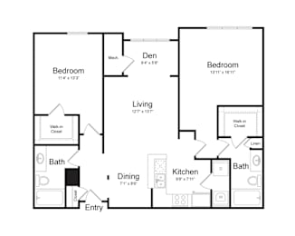 2 Bedroom Floorplan at Midtown at Camp Springs, Camp Springs