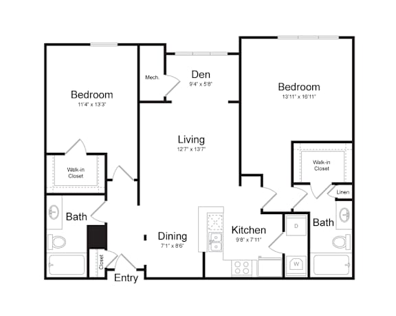 2 Bedroom Floorplan at Midtown at Camp Springs, Camp Springs