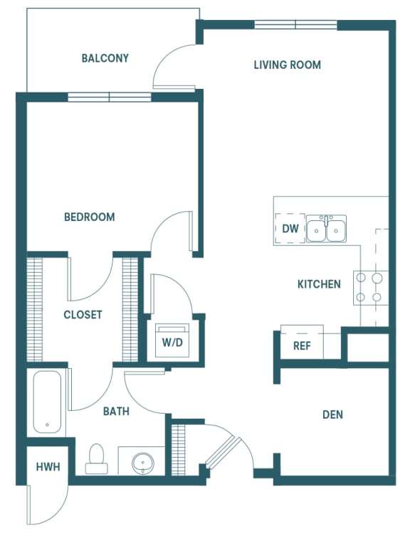 BLVD at Revere Beach - A6 - 1 bedroom with den - 1 bath - 3D