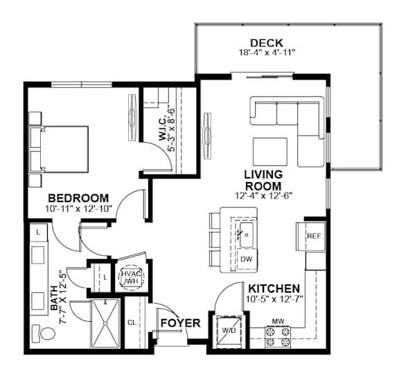1 Bed 1 Bath Floor Plan | 762 Sq. Ft. at The Prescott Luxury Apartments in Austin, TX