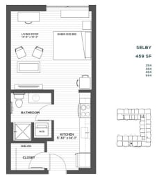 Selby Studio Floor Plan at The Hill Apartments