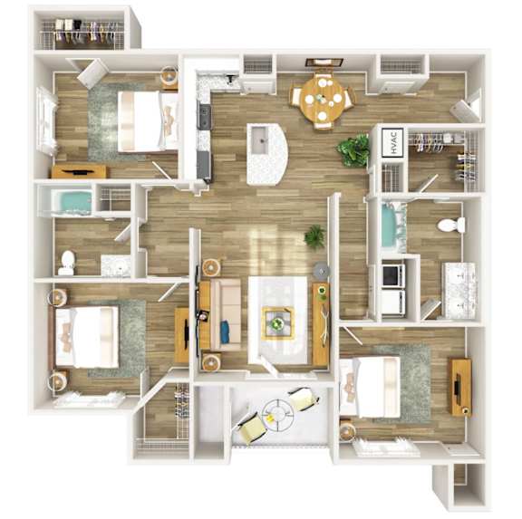 The Carolinian Apartments in Wilson, North Carolina Three Bedroom Floor Plan