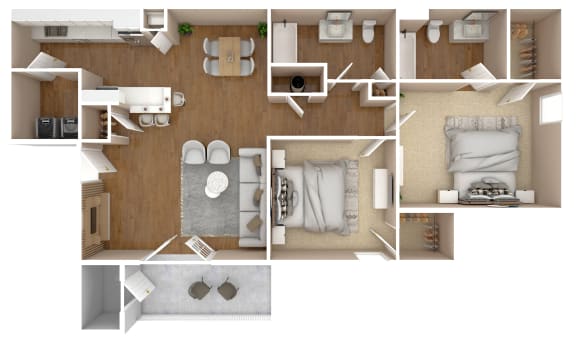 2 Bed 2 Bath Floor Plan | 1.100 Sq. Ft.   at Bossier City Apartment Homes, Bossier City, 71111