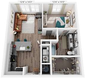 1 Bed 1 Bath Floor Plan | 754 Sq. Ft. at Livingston Flats Apartments, Chesterfield, Virginia, 23832