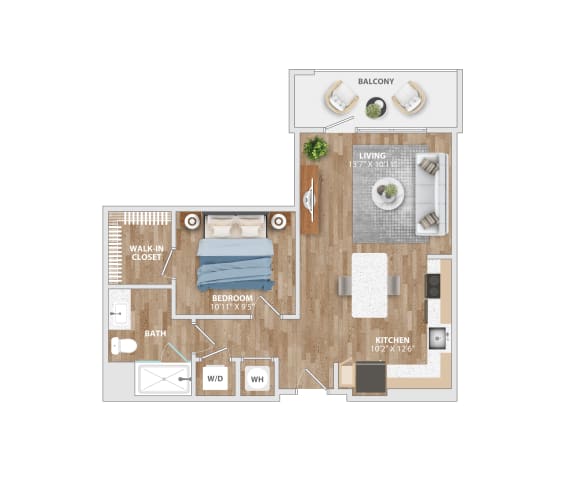 A4A Floor Plan 1 Bed 1 Bath 665 Sq. Ft. at Hawkins Press Apartments, North Carolina