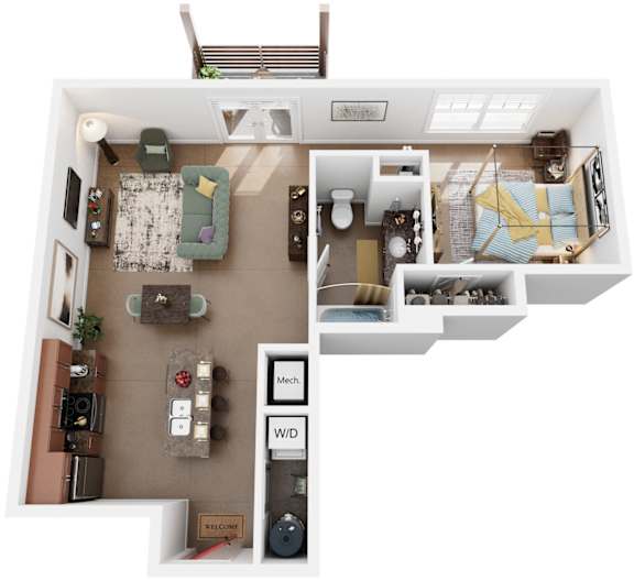 Studio 1 Bath Floor Plan | 767 Sq. Ft. at Skyloft in Asheville, NC 28803