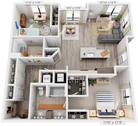 2 Bed 2 Bath Floor Plan | 1,276 Sq. Ft. at Rivergate in VA, 22191