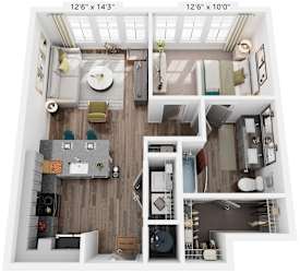 1 Bed 1 Bath Floor Plan | 688 Sq. Ft. at Livingston Flats Apartments, Chesterfield, VA