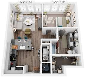 1 Bed 1 Bath Floor Plan | 688 Sq. Ft. at Livingston Flats Apartments, Chesterfield, VA
