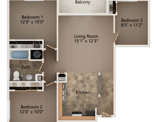 Sequoia two bedroom floorplan at highland view apartments