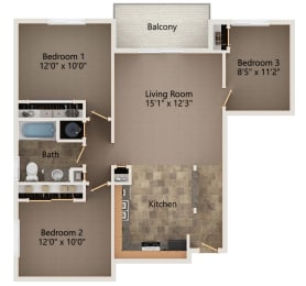 Floor Plan  Sequoia two bedroom floorplan at highland view apartments