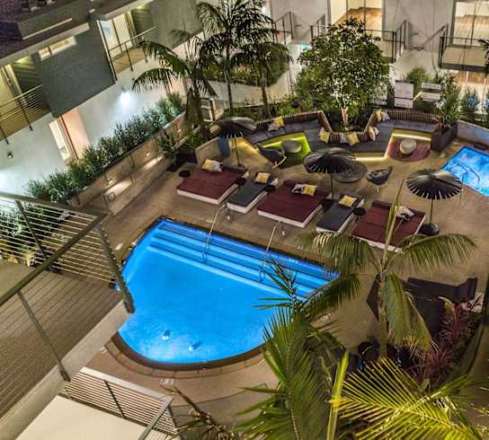 Vinz on Fairfax Apartments in Los Angeles, California Aerial View of Pool Area