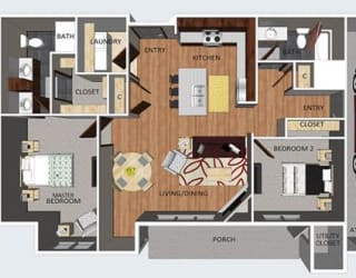 Chester two bedroom two bathroom floor plan at The Flats at 84