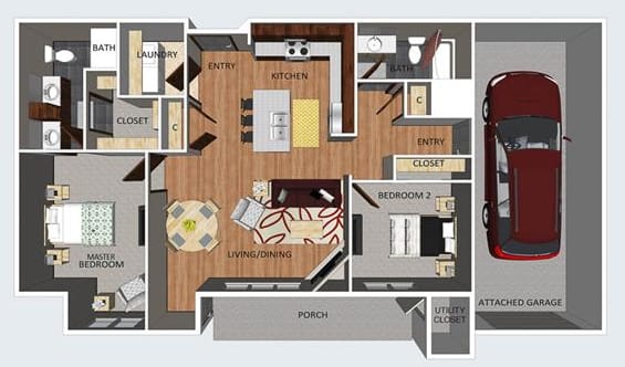 Chester two bedroom two bathroom floor plan at The Flats at 84