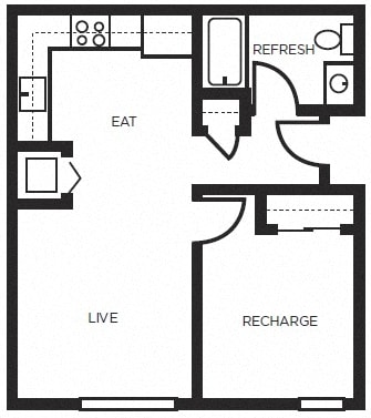 one bedroom floor plan l 777 Broadway Apartments in Oakland