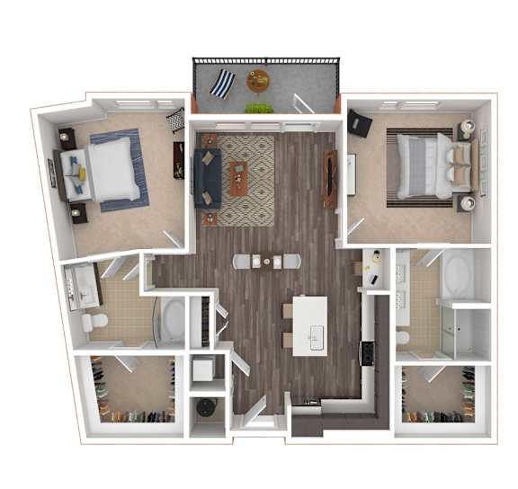 A floor plan of a house with a kitchen, living room, dining room, and bathrooms.