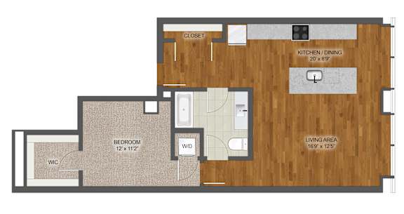 1Bedroom 1Bathroom Floor Plan at Stella St. Paul Apartments, Minnesota, 55102