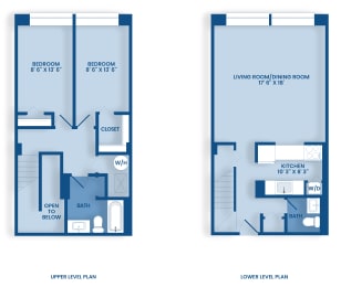 two floor plans of a living room and a bedroom