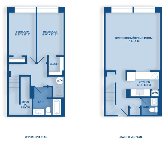 two floor plans of a living room and a bedroom