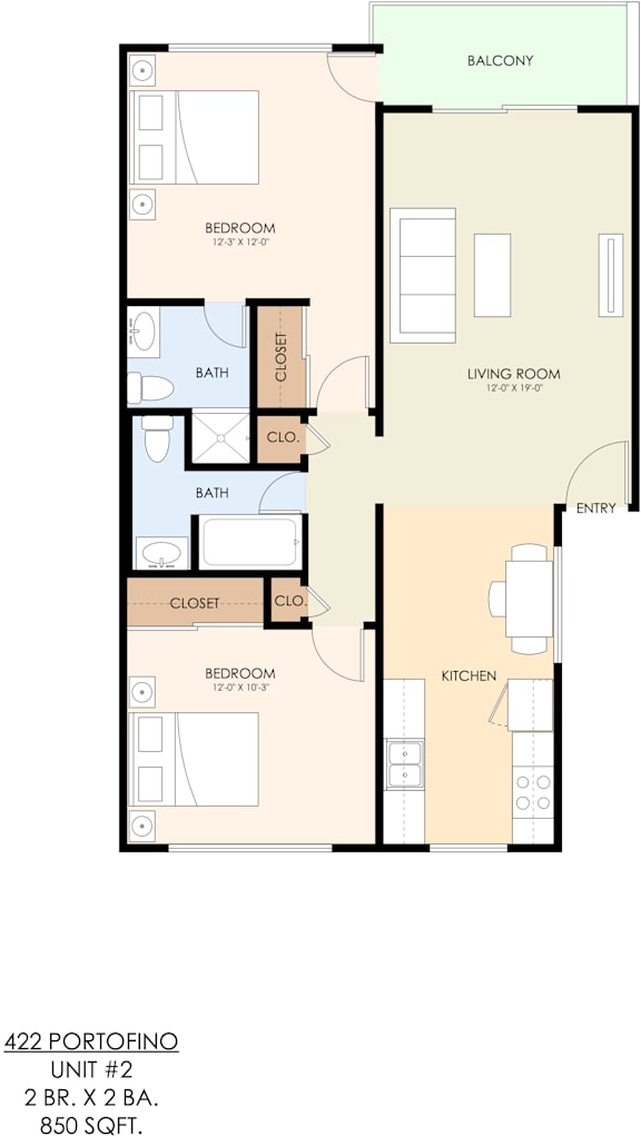 A floor plan of an apartment with a living room, bedroom, bathroom, and kitchen.