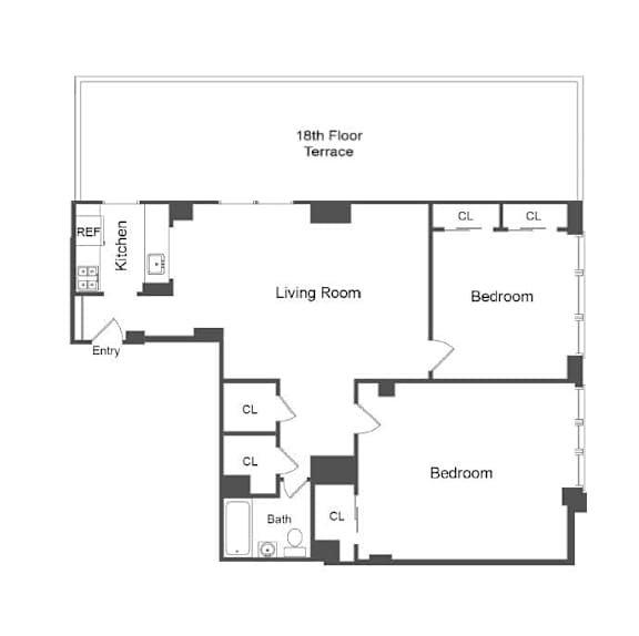 A Line 2 Bed 1 Bath