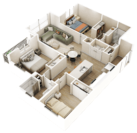 3d floor plan of a 2100 sq ft home