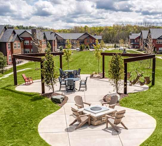 Outdoor resident space at Quarry Apartments and Townhomes in DeWitt, Michigan