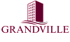 A logo with a red building and the words "Grandville Towers" in white.