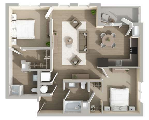 B4 Floor Plan at Harbor Side at Conwood Flats Apartments in Uptown Memphis, TN